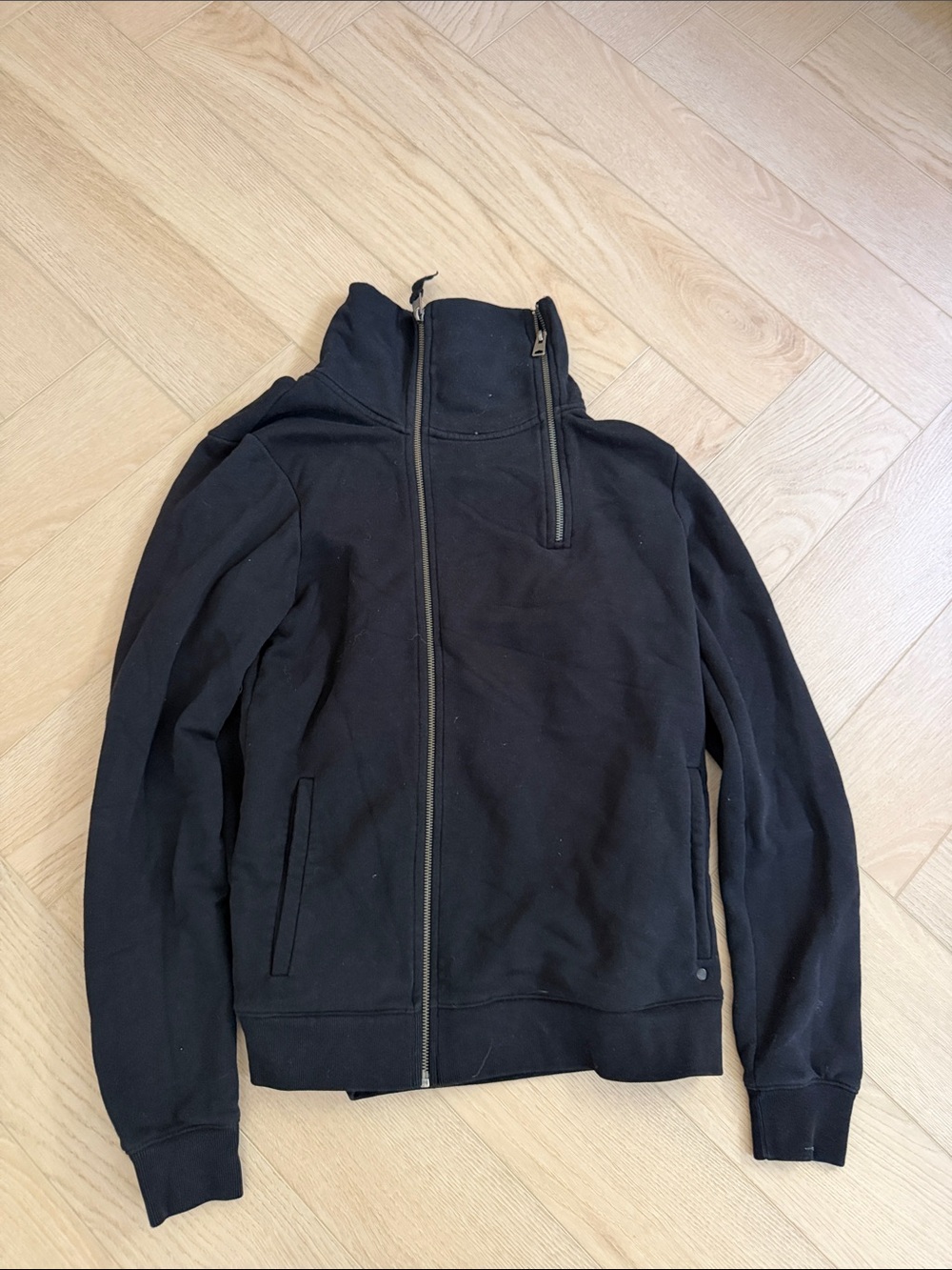 All Saints Men's Black Zip-Up High Collar Sweater Jacket